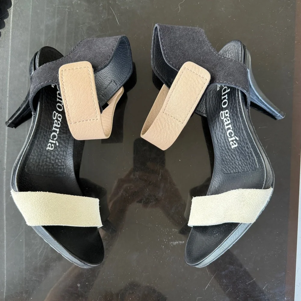 HOLD Pedro Garcia Yola Colorblock Sandal Heel Black Tan Leather 38 - Picture 4 of 8